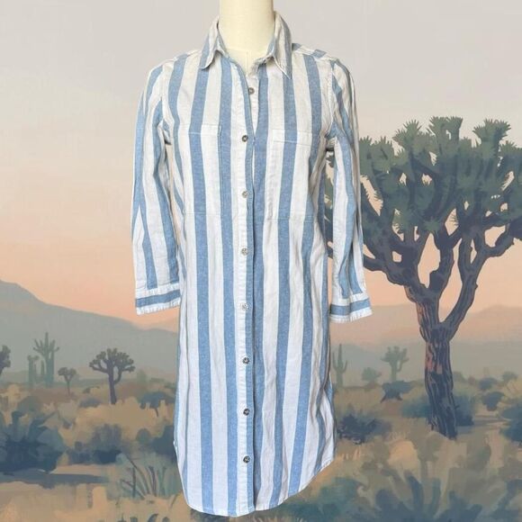 Seven7 Women's Stiped Shirt Dress Size XS Blue and White Preppy Academia Mini - Picture 1 of 8